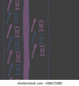 Seamless vertical pattern of zodiac signs, doodles,  object,gemini,sagittarius, stripes, spot, copy space. Hand drawn.