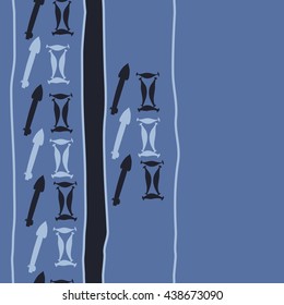 Seamless vertical pattern of zodiac signs, doodles,  object,gemini,sagittarius, stripes, spot, copy space. Hand drawn.