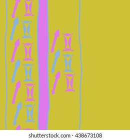 Seamless vertical pattern of zodiac signs, doodles,  object,gemini,sagittarius, stripes, spot, copy space. Hand drawn.