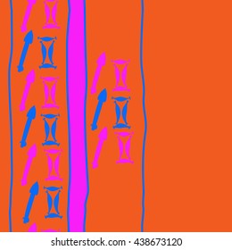 Seamless vertical pattern of zodiac signs, doodles,  object,gemini,sagittarius, stripes, spot, copy space. Hand drawn.