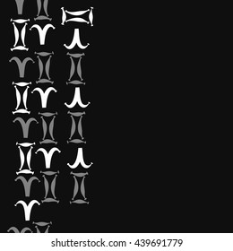 Seamless vertical pattern of zodiac signs, doodles,  object, gemini,aries,  copy space. Hand drawn.