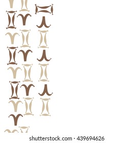 Seamless vertical pattern of zodiac signs, doodles,  object, gemini,aries,  copy space. Hand drawn.