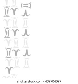 Seamless vertical pattern of zodiac signs, doodles,  object, gemini,aries,  copy space. Hand drawn.