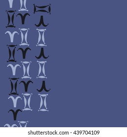 Seamless vertical pattern of zodiac signs, doodles,  object, gemini,aries,  copy space. Hand drawn.