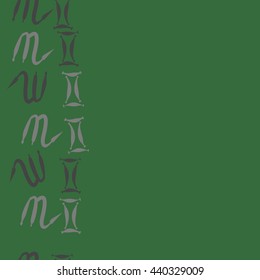 Seamless vertical pattern of zodiac signs, doodles,  object, gemini,scorpio, copy space. Hand drawn.