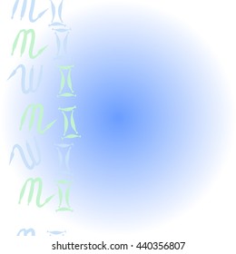 Seamless vertical pattern of zodiac signs, doodles,  object, gemini,scorpio, copy space. Hand drawn.