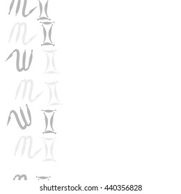 Seamless vertical pattern of zodiac signs, doodles,  object, gemini,scorpio, copy space. Hand drawn.