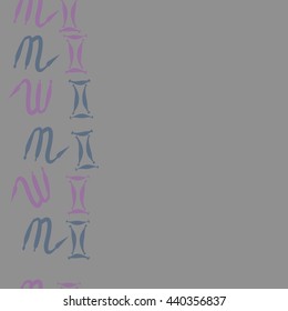Seamless vertical pattern of zodiac signs, doodles,  object, gemini,scorpio, copy space. Hand drawn.