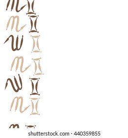 Seamless vertical pattern of zodiac signs, doodles,  object, gemini,scorpio, copy space. Hand drawn.