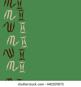 Seamless vertical pattern of zodiac signs, doodles,  object, gemini,scorpio, copy space. Hand drawn.