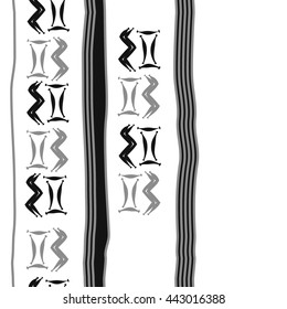 Seamless vertical  pattern of zodiac signs, doodles,  object, gemini,aquarius, stripes, spot, copy space. Hand drawn.