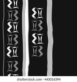 Seamless vertical  pattern of zodiac signs, doodles,  object, gemini,aquarius, stripes, spot, copy space. Hand drawn.