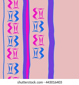 Seamless vertical  pattern of zodiac signs, doodles,  object, gemini,aquarius, stripes, spot, copy space. Hand drawn.
