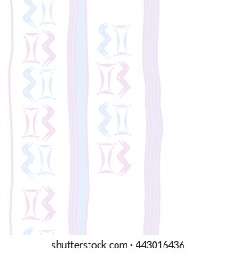 Seamless vertical  pattern of zodiac signs, doodles,  object, gemini,aquarius, stripes, spot, copy space. Hand drawn.
