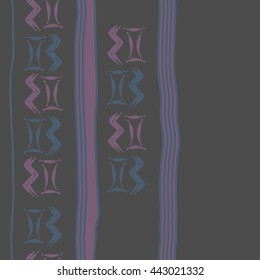 Seamless vertical  pattern of zodiac signs, doodles,  object, gemini,aquarius, stripes, spot, copy space. Hand drawn.
