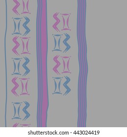 Seamless vertical  pattern of zodiac signs, doodles,  object, gemini,aquarius, stripes, spot, copy space. Hand drawn.