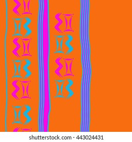 Seamless vertical  pattern of zodiac signs, doodles,  object, gemini,aquarius, stripes, spot, copy space. Hand drawn.