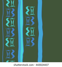Seamless vertical  pattern of zodiac signs, doodles,  object, gemini,aquarius, stripes, spot, copy space. Hand drawn.