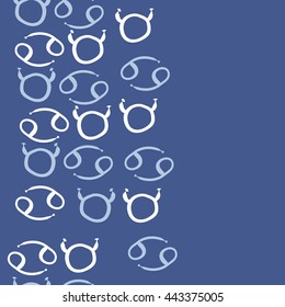 Seamless vertical pattern of zodiac signs, doodles,  object, taurus, cancer, copy space. Hand drawn.