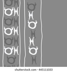 Seamless vertical  pattern of zodiac signs, doodles,  object, taurus,pisces, stripe, copy space. Hand drawn.