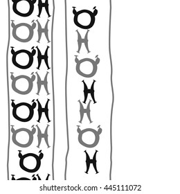 Seamless vertical  pattern of zodiac signs, doodles,  object, taurus,pisces, stripe, copy space. Hand drawn.