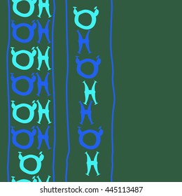 Seamless vertical  pattern of zodiac signs, doodles,  object, taurus,pisces, stripe, copy space. Hand drawn.