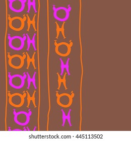 Seamless vertical  pattern of zodiac signs, doodles,  object, taurus,pisces, stripe, copy space. Hand drawn.