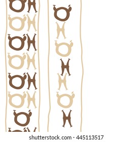 Seamless vertical  pattern of zodiac signs, doodles,  object, taurus,pisces, stripe, copy space. Hand drawn.