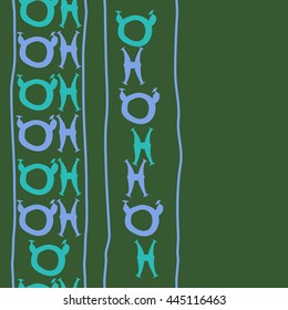 Seamless vertical  pattern of zodiac signs, doodles,  object, taurus,pisces, stripe, copy space. Hand drawn.