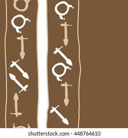 Seamless vertical  pattern of zodiac signs, doodles,  object, taurus,sagittarius, stripes,  spot, copy space. Hand drawn.