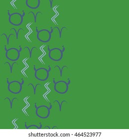 Seamless  vertical pattern of zodiac signs, doodles,  object, taurus,aries, aquarius, copy space . Hand drawn.