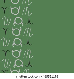 Seamless vertical pattern of zodiac signs, doodles,  object, taurus,aries, scorpios, copy space . Hand drawn.