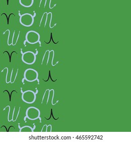 Seamless vertical pattern of zodiac signs, doodles,  object, taurus,aries, scorpios, copy space . Hand drawn.