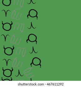 Seamless  vertical pattern of zodiac signs, doodles,  object, taurus,aries, virgo, copy space . Hand drawn.