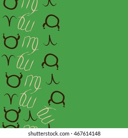 Seamless  vertical pattern of zodiac signs, doodles,  object, taurus,aries, virgo, copy space . Hand drawn.