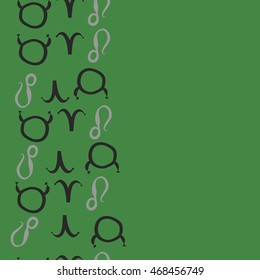 Seamless  vertical pattern of zodiac signs, doodles,  object, taurus,aries, lions, copy space . Hand drawn.