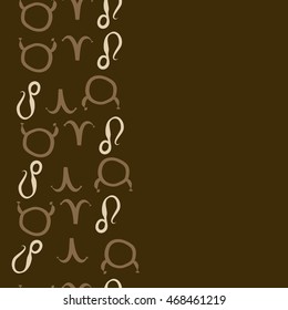 Seamless  vertical pattern of zodiac signs, doodles,  object, taurus,aries, lions, copy space . Hand drawn.