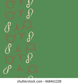 Seamless  vertical pattern of zodiac signs, doodles,  object, taurus,aries, lions, copy space . Hand drawn.