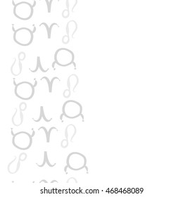Seamless  vertical pattern of zodiac signs, doodles,  object, taurus,aries, lions, copy space . Hand drawn.