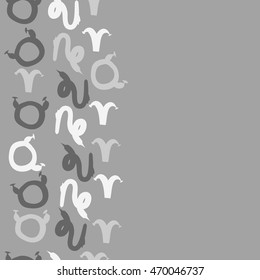 Seamless  vertical pattern of zodiac signs, doodles,  object, taurus,aries,capricorn, copy space. Hand drawn.