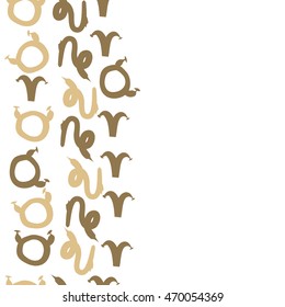 Seamless  vertical pattern of zodiac signs, doodles,  object, taurus,aries,capricorn, copy space. Hand drawn.