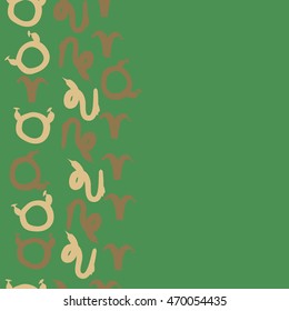 Seamless  vertical pattern of zodiac signs, doodles,  object, taurus,aries,capricorn, copy space. Hand drawn.