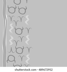 Seamless  vertical pattern of zodiac signs, stripes . Hand drawn.