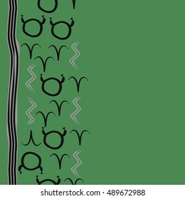 Seamless  vertical pattern of zodiac signs, stripes . Hand drawn.