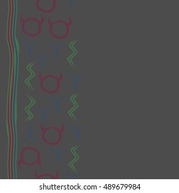 Seamless  vertical pattern of zodiac signs, stripes . Hand drawn.