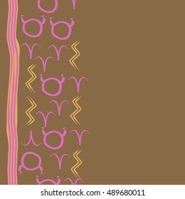 Seamless  vertical pattern of zodiac signs, stripes . Hand drawn.