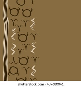 Seamless  vertical pattern of zodiac signs, stripes . Hand drawn.