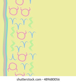 Seamless  vertical pattern of zodiac signs, stripes . Hand drawn.