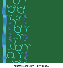 Seamless  vertical pattern of zodiac signs, stripes . Hand drawn.