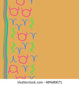 Seamless  vertical pattern of zodiac signs, stripes . Hand drawn.